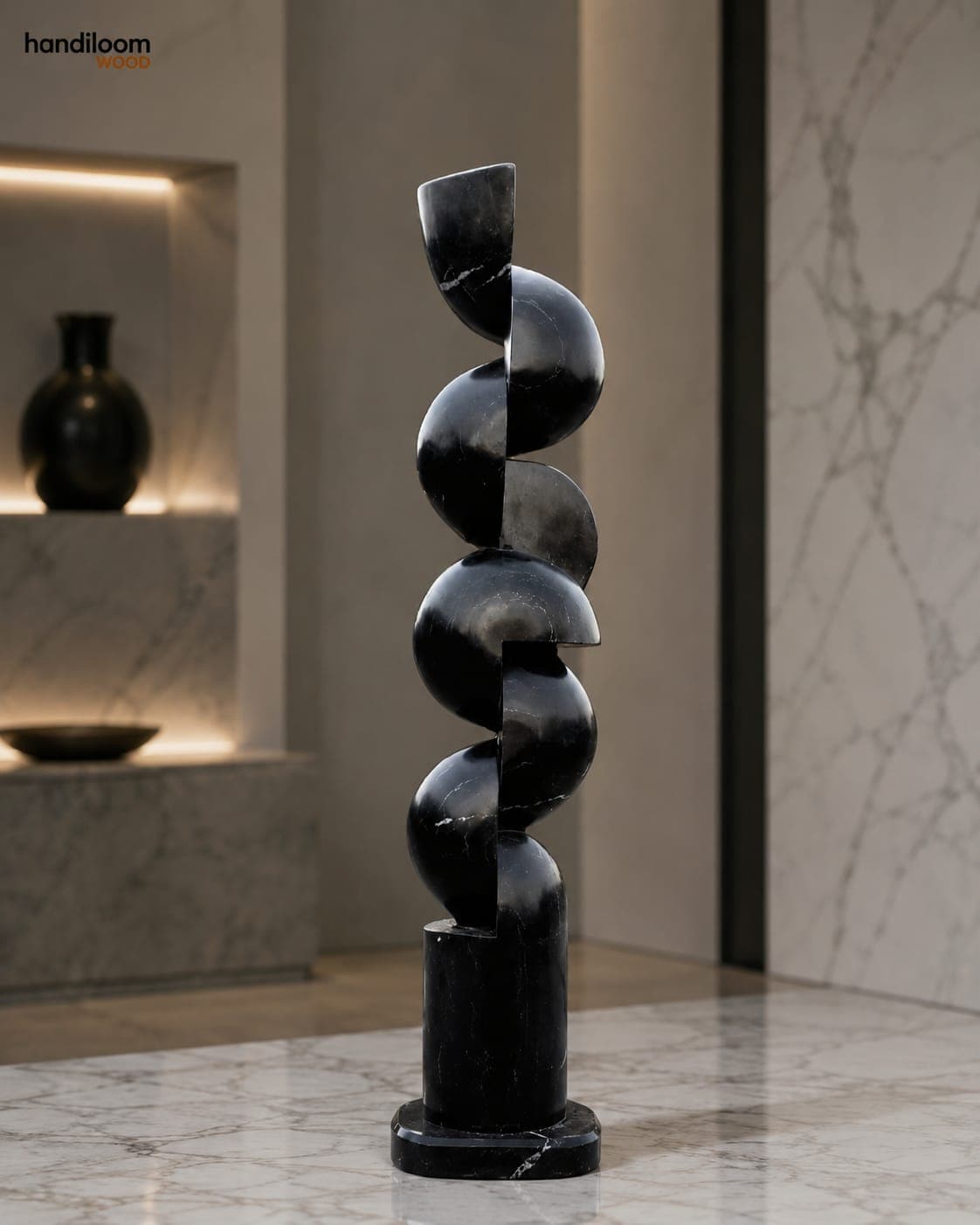 Shapeshifter Black Marble Abstract Floor Sculpture
