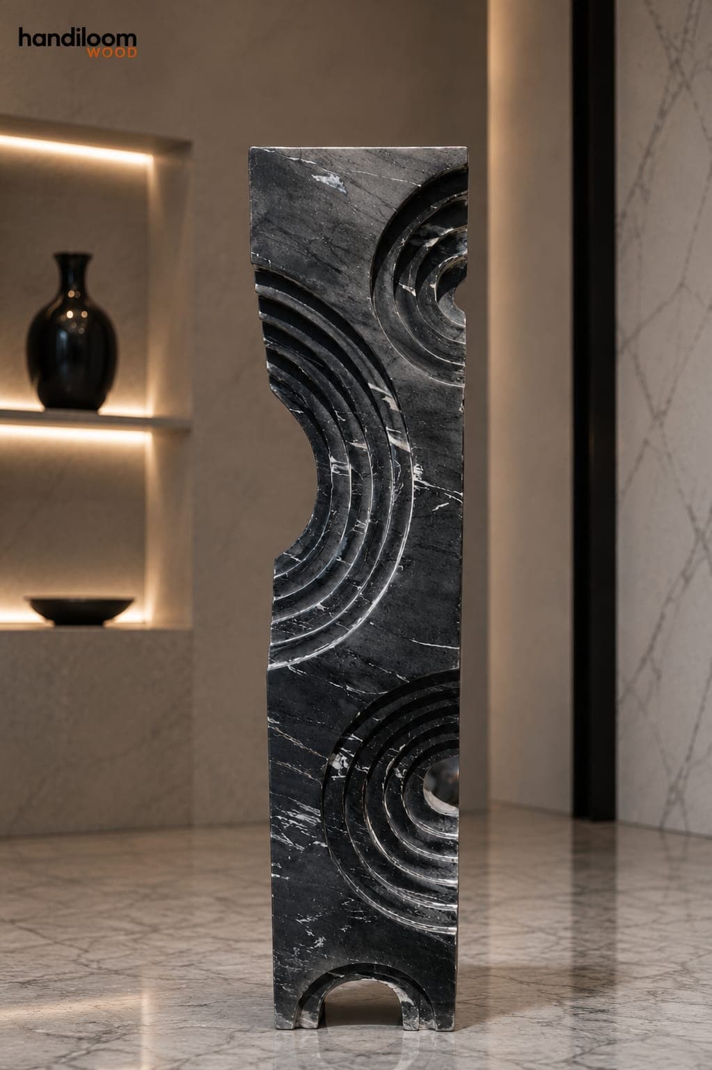 The Wavy Loop White Marble Abstract Floor Sculpture