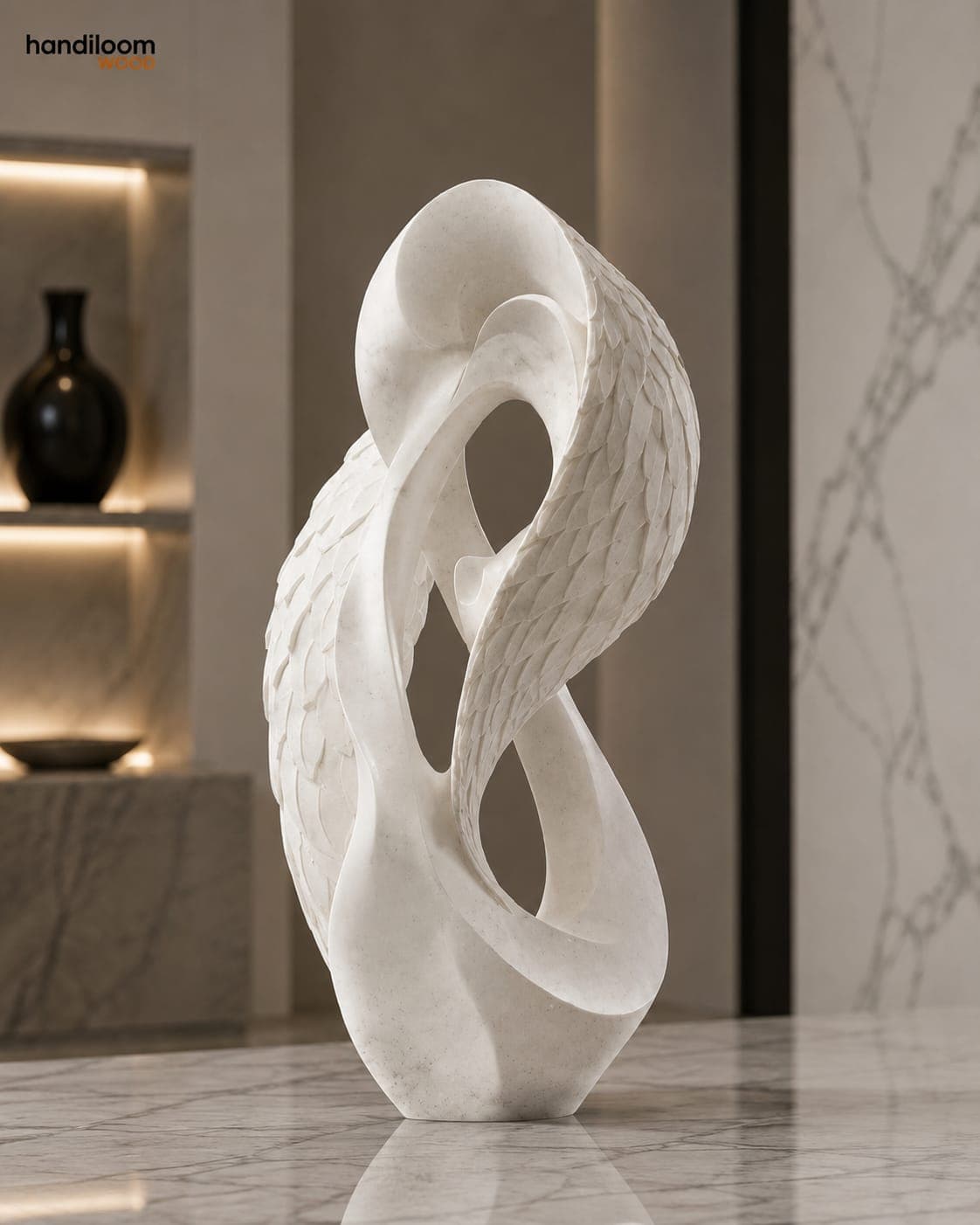 All About the Feathers White Marble Abstract Sculpture
