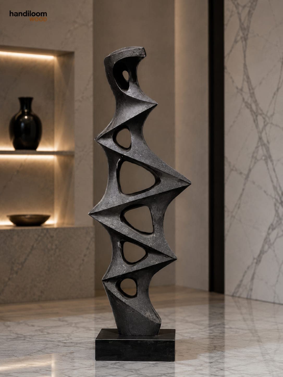Handcrafted Cappuccino Brown Stone Abstract Floor Sculpture