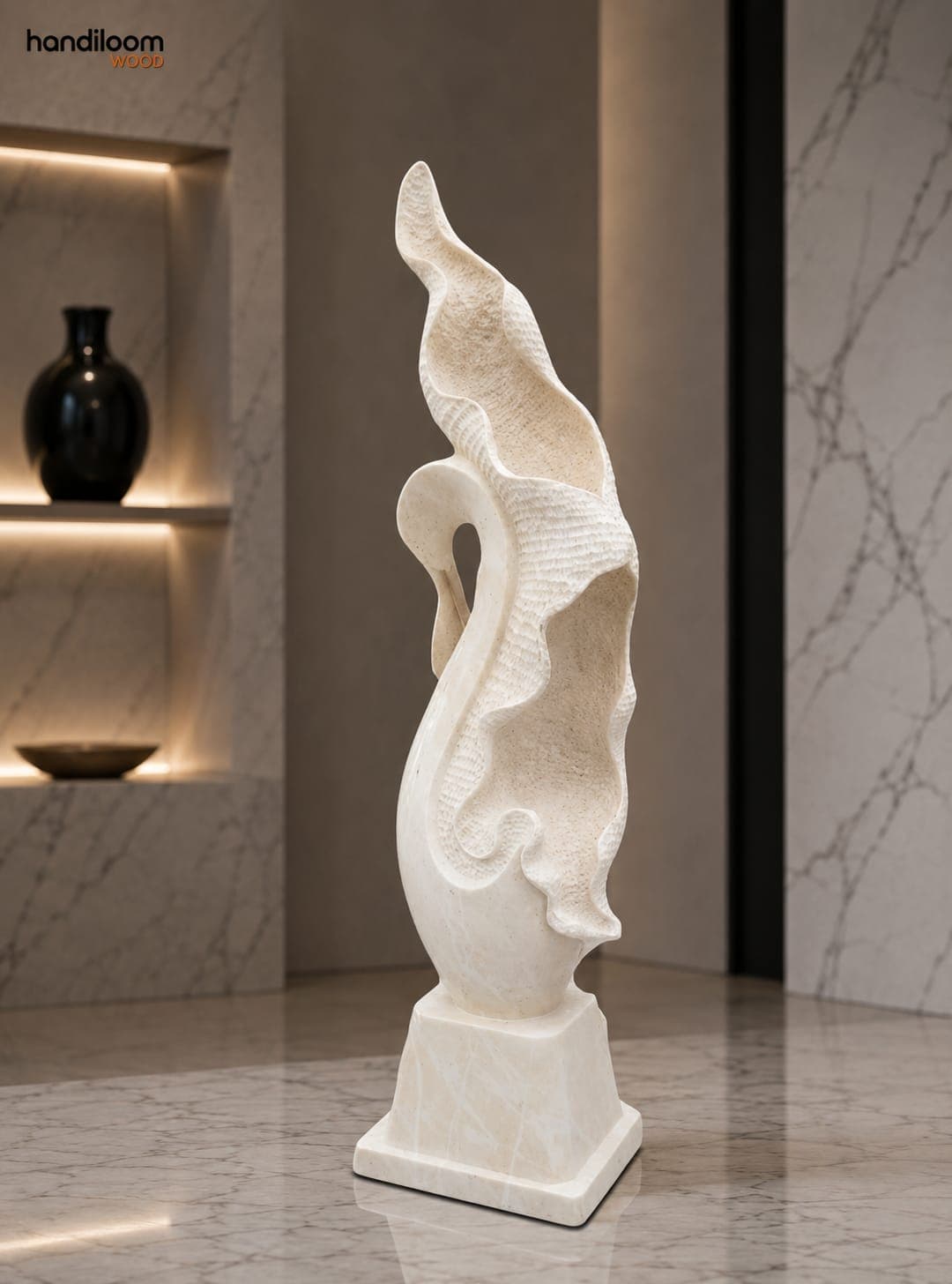 Handcrafted White Marble Abstract Drop Sculpture