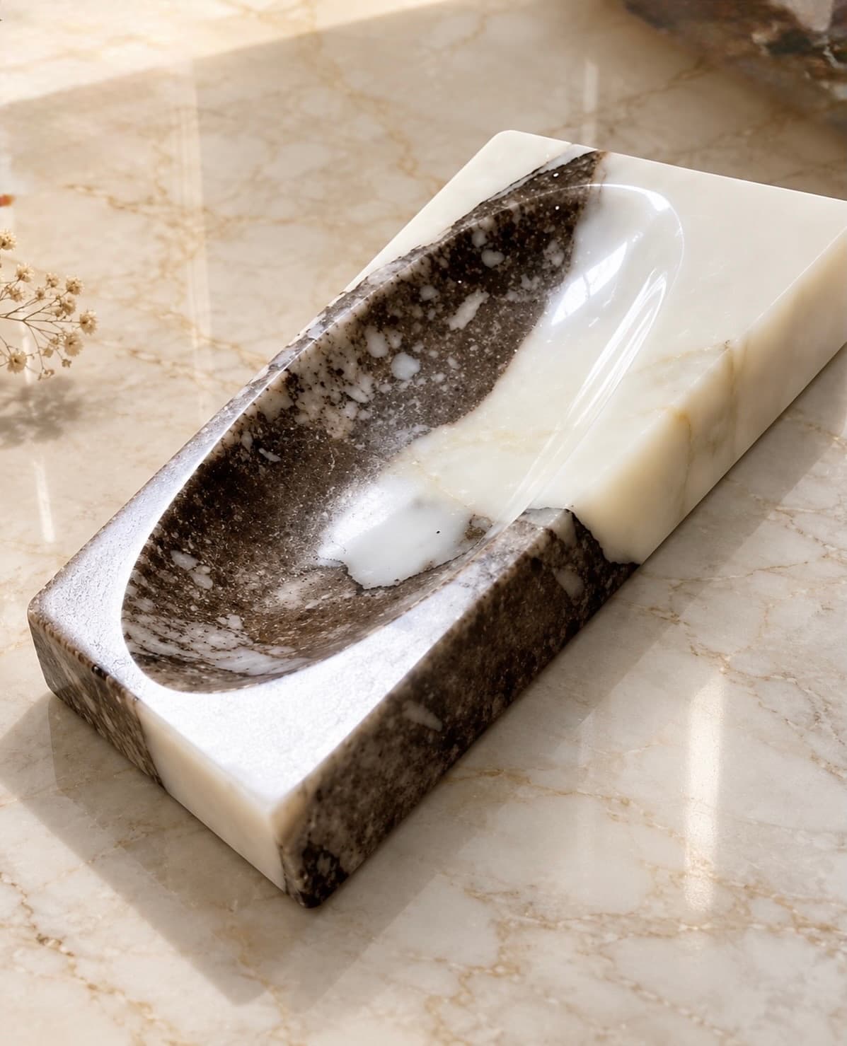 Sculpted Rectangular Marble Soap Dish