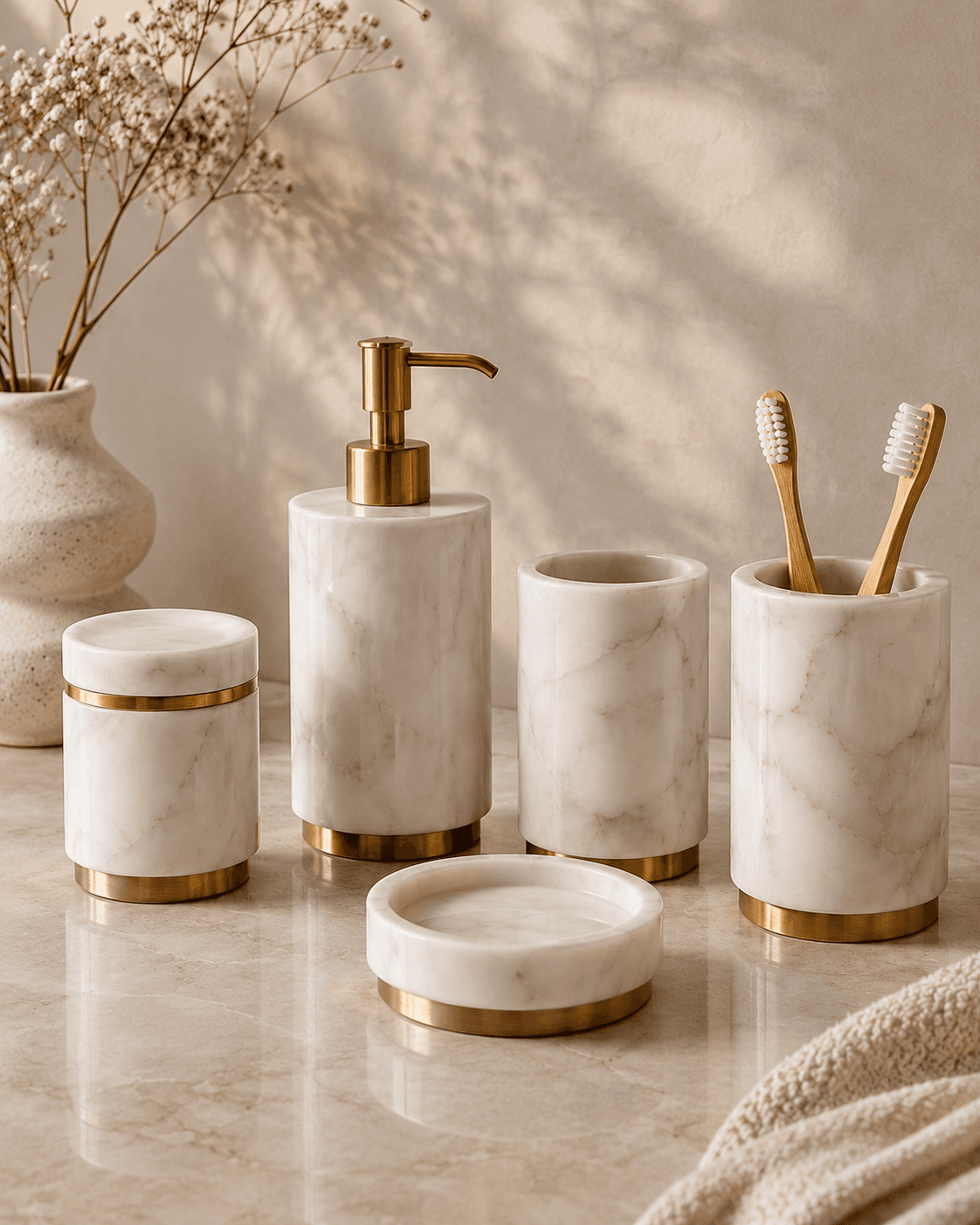 Marble Bathroom Accessory Set