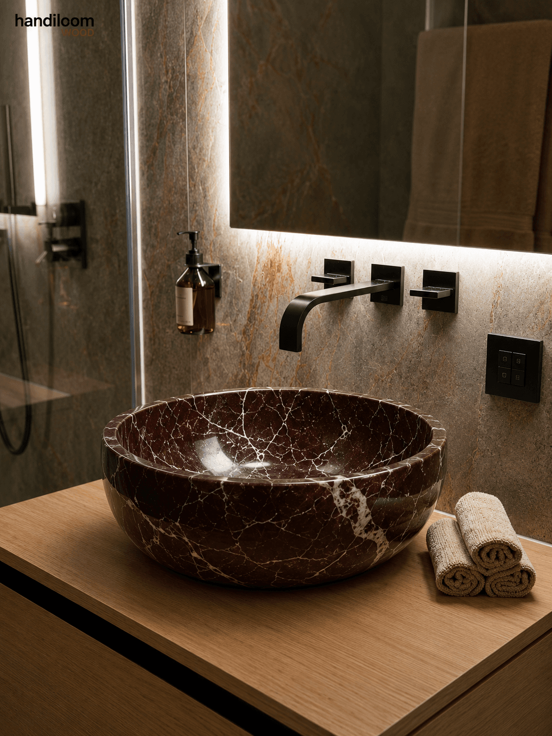 Rosso Levanto Marble Vessel Wash Basin