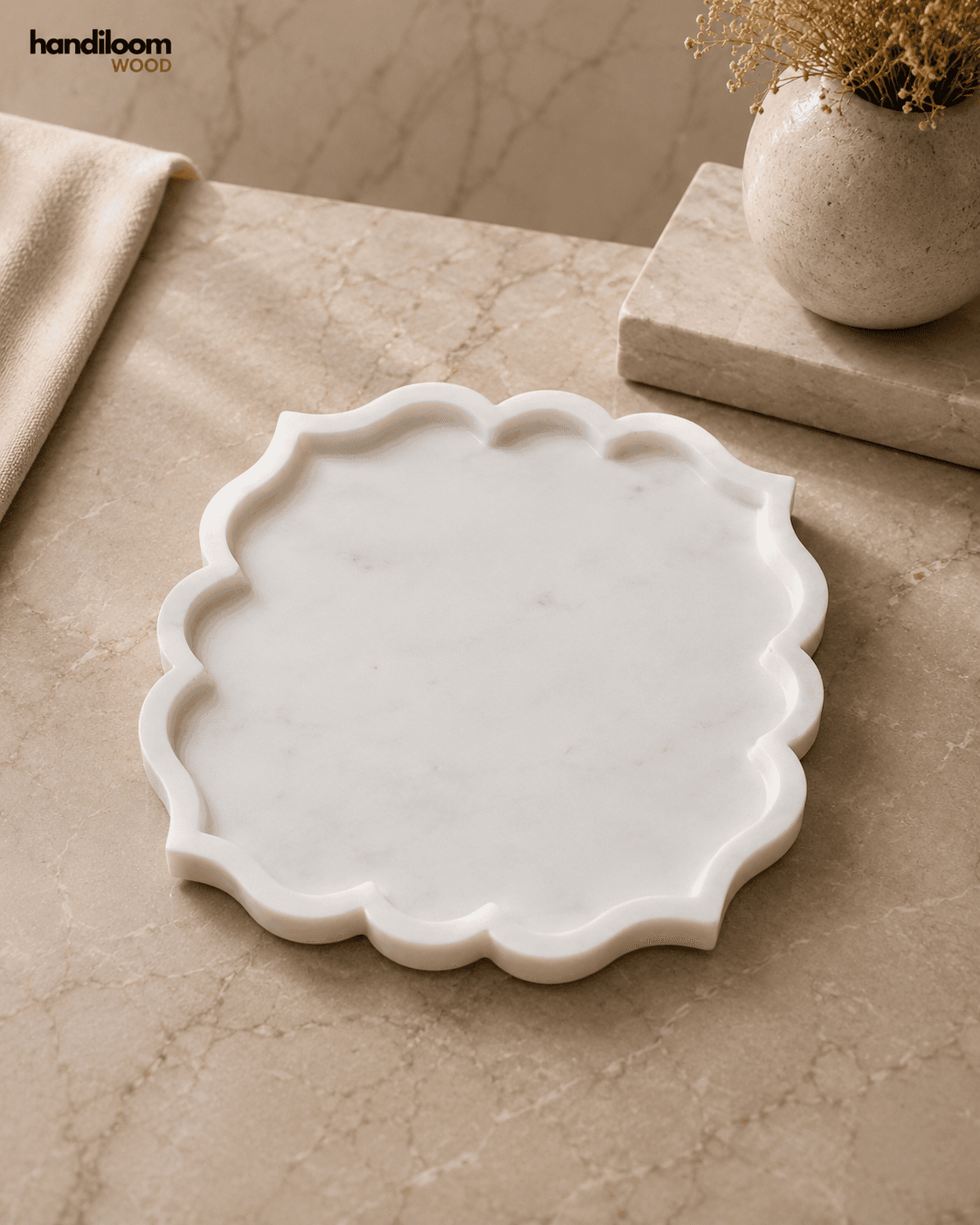 Makrana White Marble Scalloped Platter