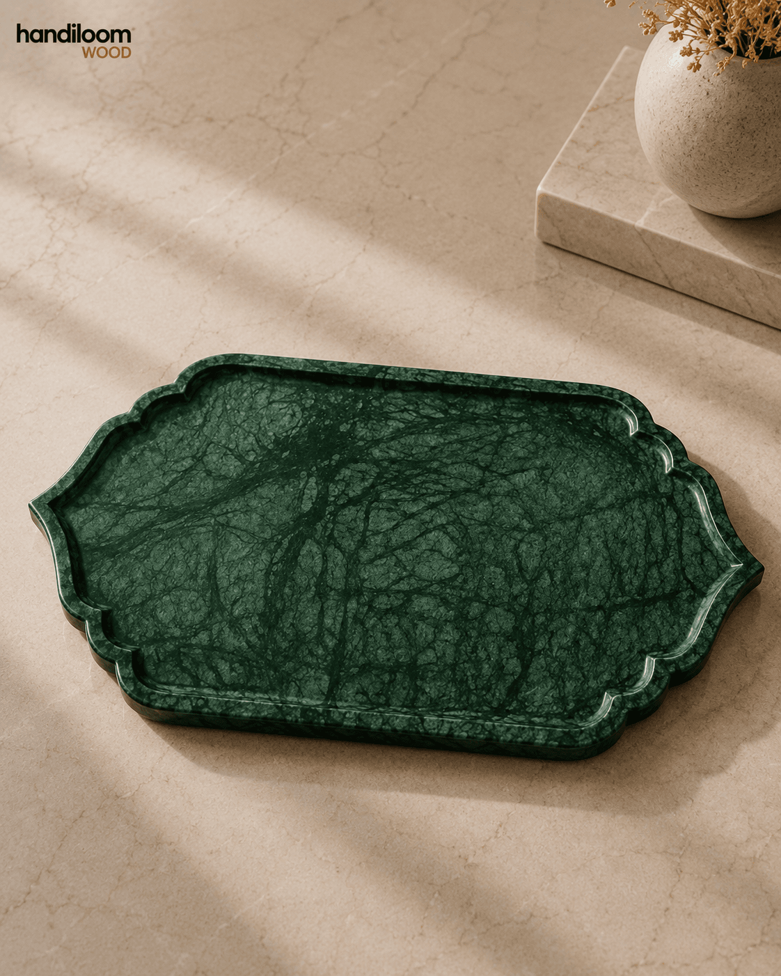 Green Marble Scalloped Platter