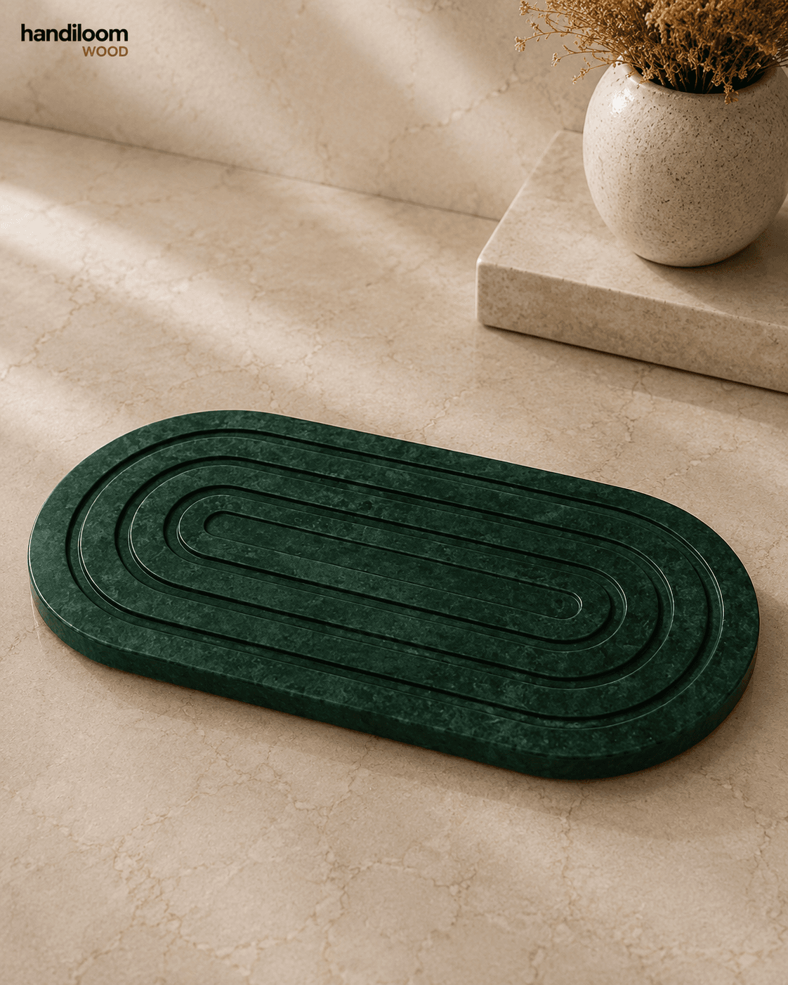 Green Marble Linear Pattern Platter