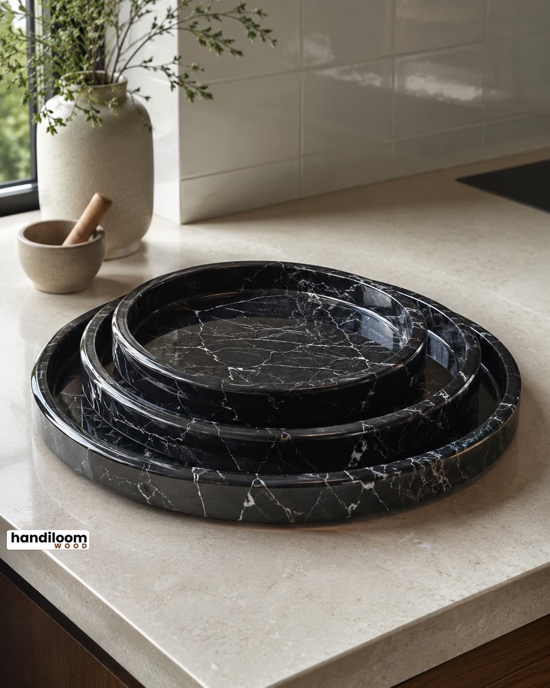 Black Marble Round Tray