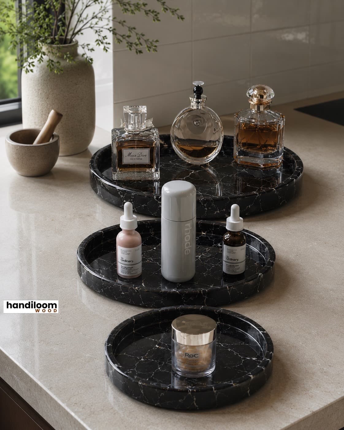 Black Marble Round Tray - View 2